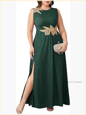 Plus Size Formal Dress Evening Gown Sparkly Embroidery Sleeveless Prom Gala